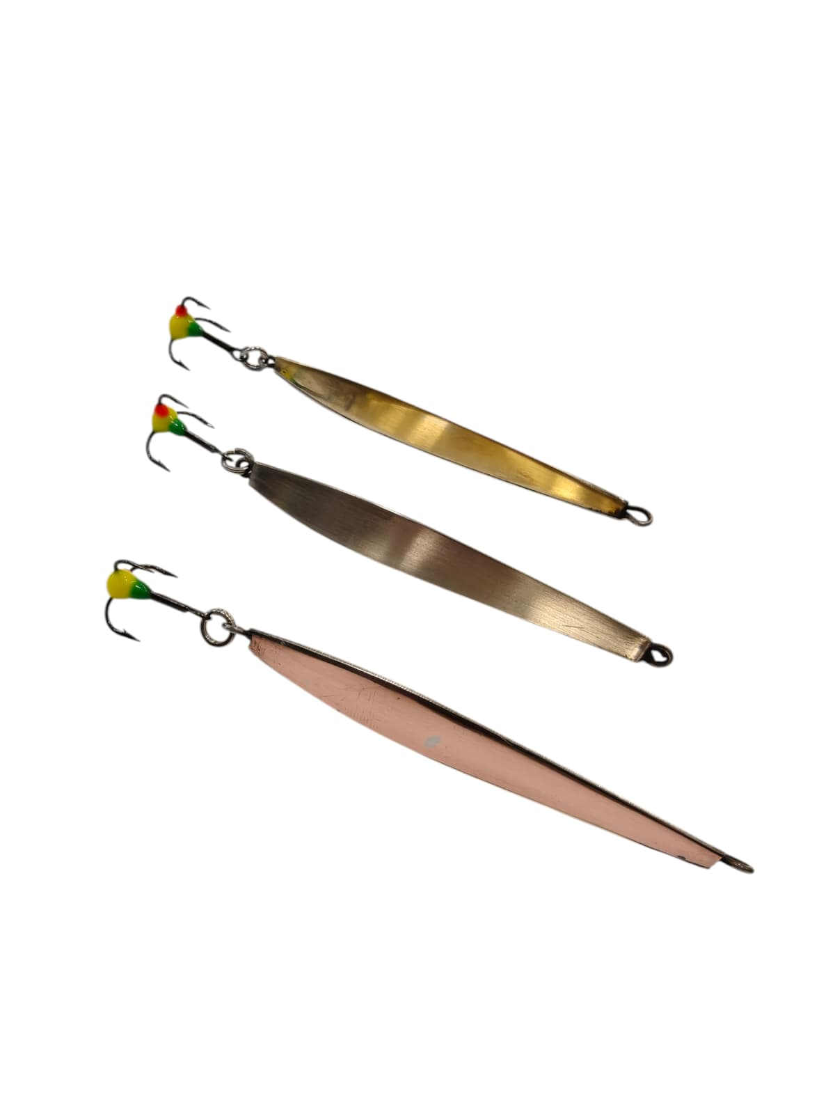 Зимняя блесна Трёхгранка VÄNTO ручная работа, медная/золотистая/серебристая